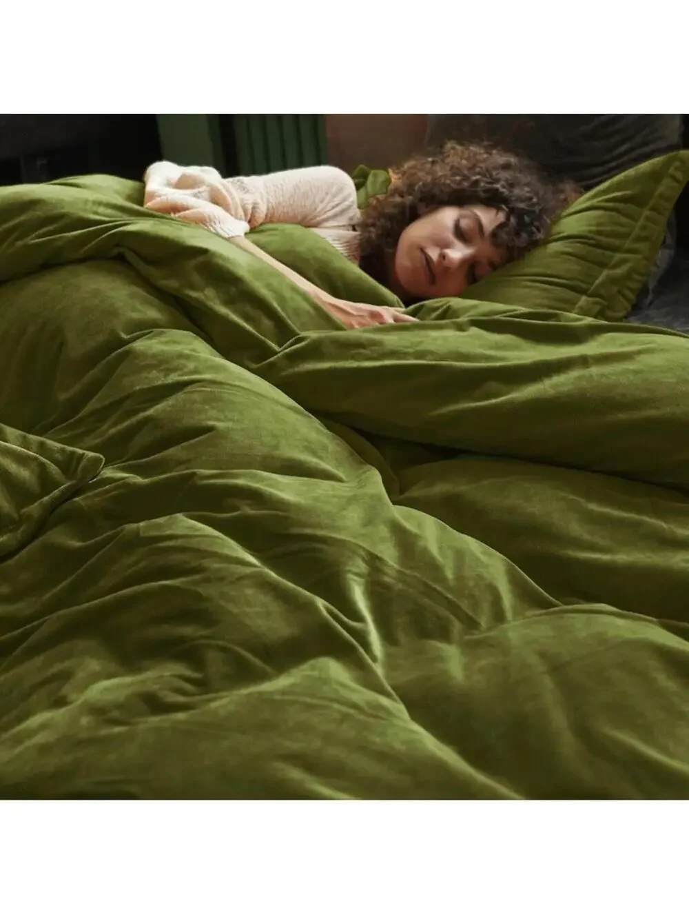 🆕 Olive Green Velvet Luxury Duvet Set Bedding High End Hotel Vibes KING